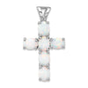Silver Flash Platinum-plated Created White Opal Cross Pendant