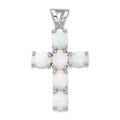 Silver Flash Platinum-plated Created White Opal Cross Pendant by Fine Color Jewels