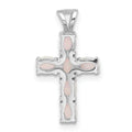 Silver Flash Platinum-plated Created White Opal Cross Pendant by Fine Color Jewels