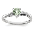 Silver Green Prasiolite Diamond Heart Ring by Fine Color Jewels