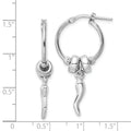Silver Italian Horn Dangle Hoop Earrings by Fine Color Jewels
