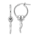 Silver Italian Horn Dangle Hoop Earrings by Fine Color Jewels