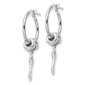 Silver Italian Horn Dangle Hoop Earrings by Fine Color Jewels