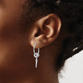 Silver Italian Horn Dangle Hoop Earrings by Fine Color Jewels