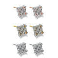 Silver Micro Pave Stud Earrings Clear Square 3D Sidestones by DailySale