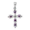 Silver Natural Amethyst and Diamond Cross Pendant by Fine Color Jewels
