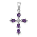 Silver Natural Amethyst and Diamond Cross Pendant by Fine Color Jewels