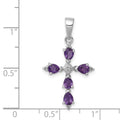 Silver Natural Amethyst and Diamond Cross Pendant by Fine Color Jewels