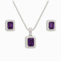 Silver Natural Amethyst Earrings and Necklace Jewelry Sets by Fine Color Jewels