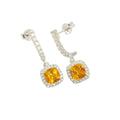Silver Natural Cushion Citrine Earrings and Necklace Jewelry Sets by Fine Color Jewels