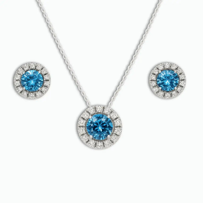 Silver Natural Cushion Shaped Blue Topaz Earrings & Necklace Jewelry Sets by Fine Color Jewels