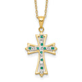 Silver Natural Diamond and Emerald Cross Necklace by Fine Color Jewels