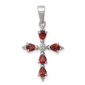 Silver Natural Garnet and Diamond Cross Pendant by Fine Color Jewels