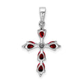 Silver Natural Garnet and Diamond Cross Pendant by Fine Color Jewels