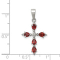 Silver Natural Garnet and Diamond Cross Pendant by Fine Color Jewels