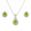 Silver Natural Pear Shaped Peridot Earrings & Necklace Jewelry Sets