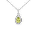 Silver Natural Pear Shaped Peridot Earrings & Necklace Jewelry Sets by Fine Color Jewels