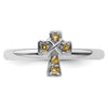 Silver Natural Yellow Citrine Stackable Cross Ring