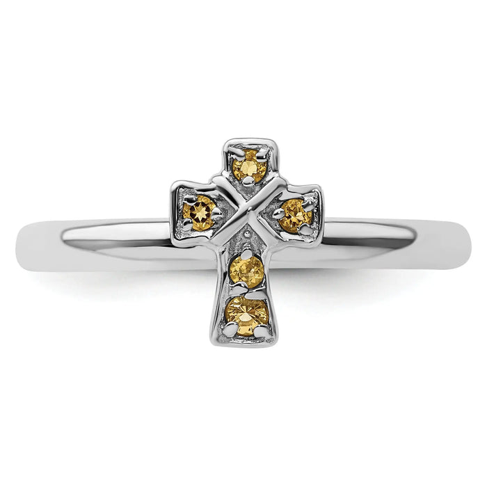 Silver Natural Yellow Citrine Stackable Cross Ring by Fine Color Jewels