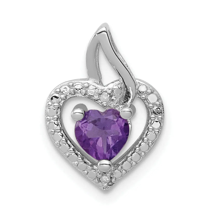 Silver Purple Amethyst and Diamond Heart in Heart Pendant by Fine Color Jewels