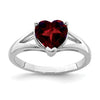 Silver Red Garnet Heart Gemstone Solitaire Ring