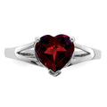 Silver Red Garnet Heart Gemstone Solitaire Ring by Fine Color Jewels