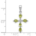 Silver Rhodium Pear Peridot and Diamond Cross Pendant by Fine Color Jewels