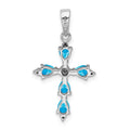 Silver Rhodium Pear Swiss Blue Topaz Cross Pendant by Fine Color Jewels
