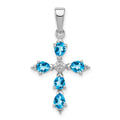 Silver Rhodium Pear Swiss Blue Topaz Cross Pendant by Fine Color Jewels