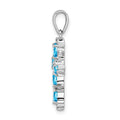 Silver Rhodium Pear Swiss Blue Topaz Cross Pendant by Fine Color Jewels