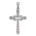 Silver Rhodium-plated Garnet Infinity Cross Pendant by Fine Color Jewels