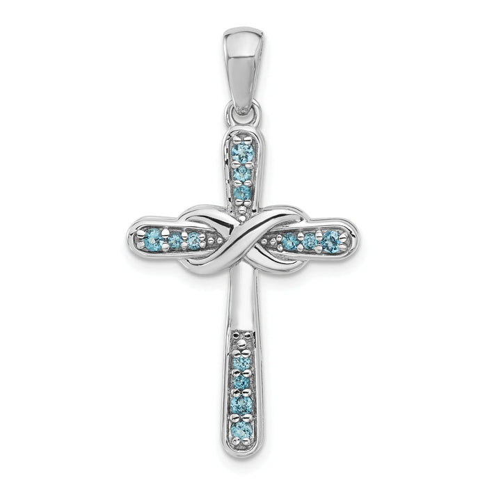 Silver Rhodium-plated London Blue Topaz Infinity Cross Pendant by Fine Color Jewels