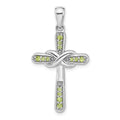 Silver Rhodium-plated Peridot Infinity Cross Pendant by Fine Color Jewels