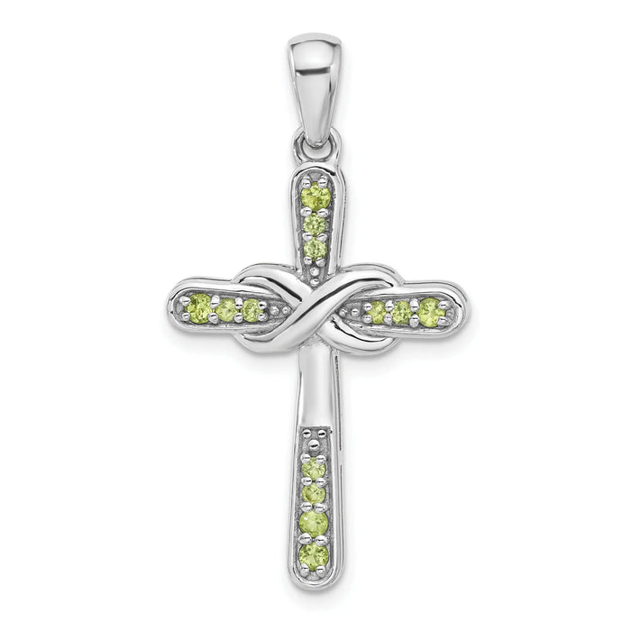 Silver Rhodium-plated Peridot Infinity Cross Pendant by Fine Color Jewels