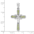 Silver Rhodium-plated Peridot Infinity Cross Pendant by Fine Color Jewels