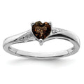 Silver Smoky Quartz Diamond Heart Ring by Fine Color Jewels