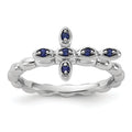 Silver Stackable Created Blue Sapphire Cross Ring by Fine Color Jewels