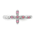 Silver Stackable Natural Pink Tourmaline Cross Ring by Fine Color Jewels