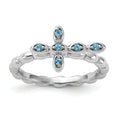Silver Stackable Natural Swiss Blue Topaz Cross Ring by Fine Color Jewels