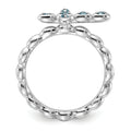 Silver Stackable Natural Swiss Blue Topaz Cross Ring by Fine Color Jewels