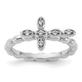 Silver Stackable Natural White Topaz Cross Ring by Fine Color Jewels