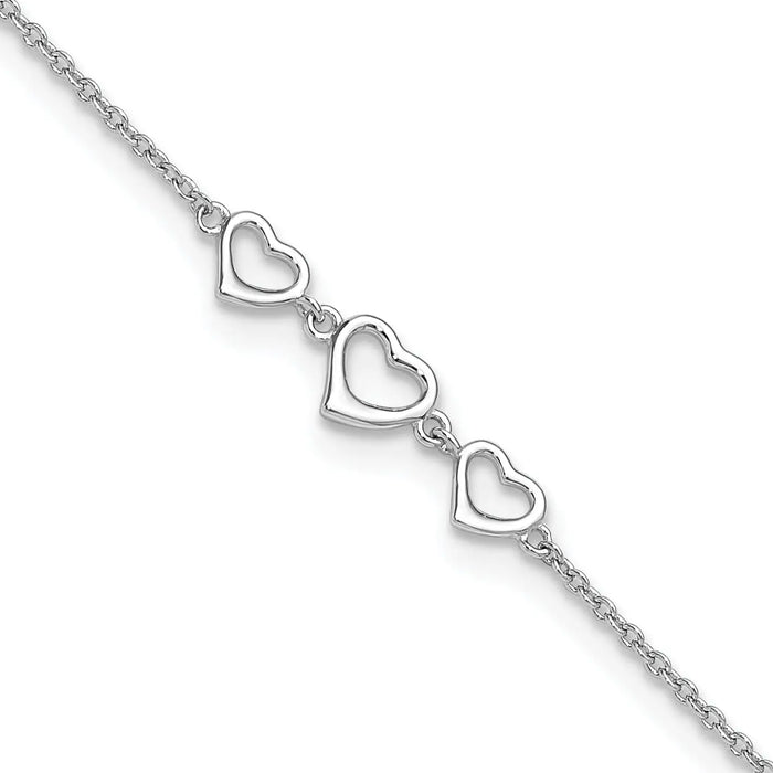 Silver Three Hearts Adjustable Anklet by Fine Color Jewels