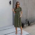 Slant Pocket Button Detail Dress by DailySale