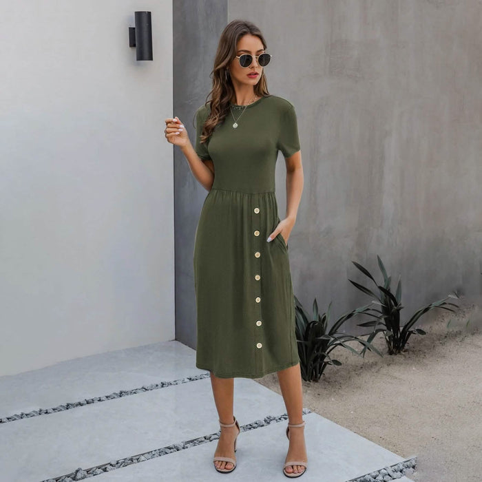 Slant Pocket Button Detail Dress by DailySale