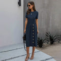 Slant Pocket Button Detail Dress by DailySale
