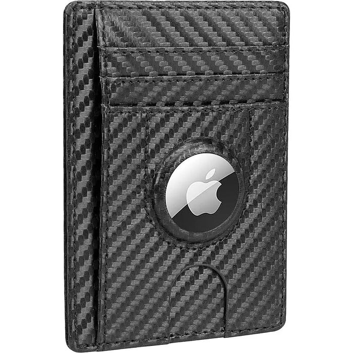 Slim Leather Carbon Style Wallet Case - Apple AirTag by Zerodamage Sahara Case LLC