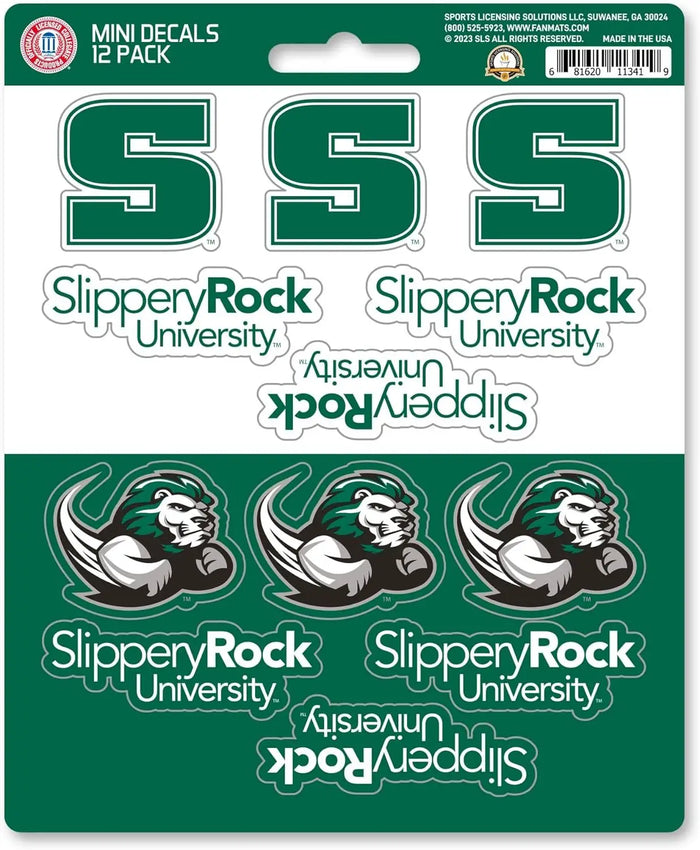 Slippery Rock University The Rock 12-Piece Mini Decal Sticker Set, 5x6 Inch Sheet, Gift for football fans for any hard surfaces around home, automotive, personal items by Fielders Choice
