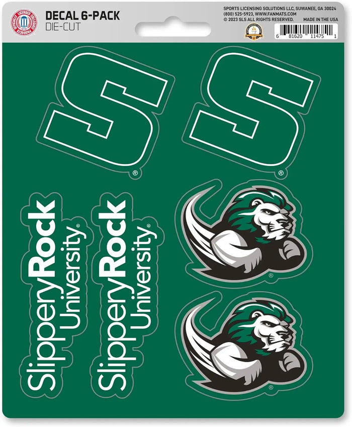 Slippery Rock University The Rock 6-Piece Decal Sticker Set, 5x6 Inch Sheet, Gift for football fans for any hard surfaces around home, automotive, personal items by Fielders Choice