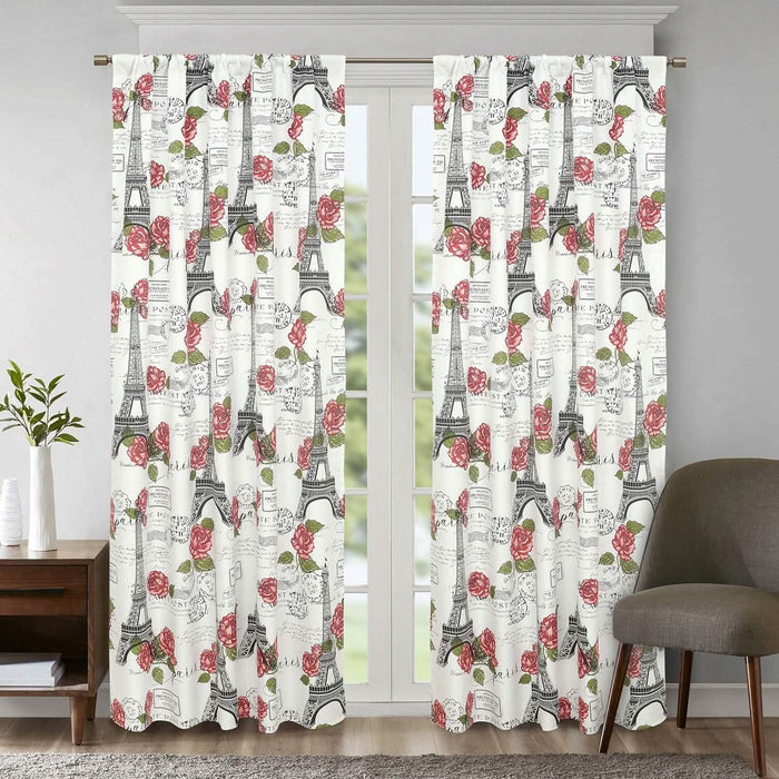 2-Piece Set: Sloane Street Paris Rose Eiffel Tower Window Curtain Panel Pair by DailySale