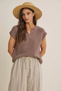 Slub Sweater Top In A Relaxed Fit: Mocha Mousse by Boutique 23